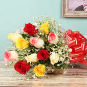 12 Mixed Color Roses Bunch with Side View